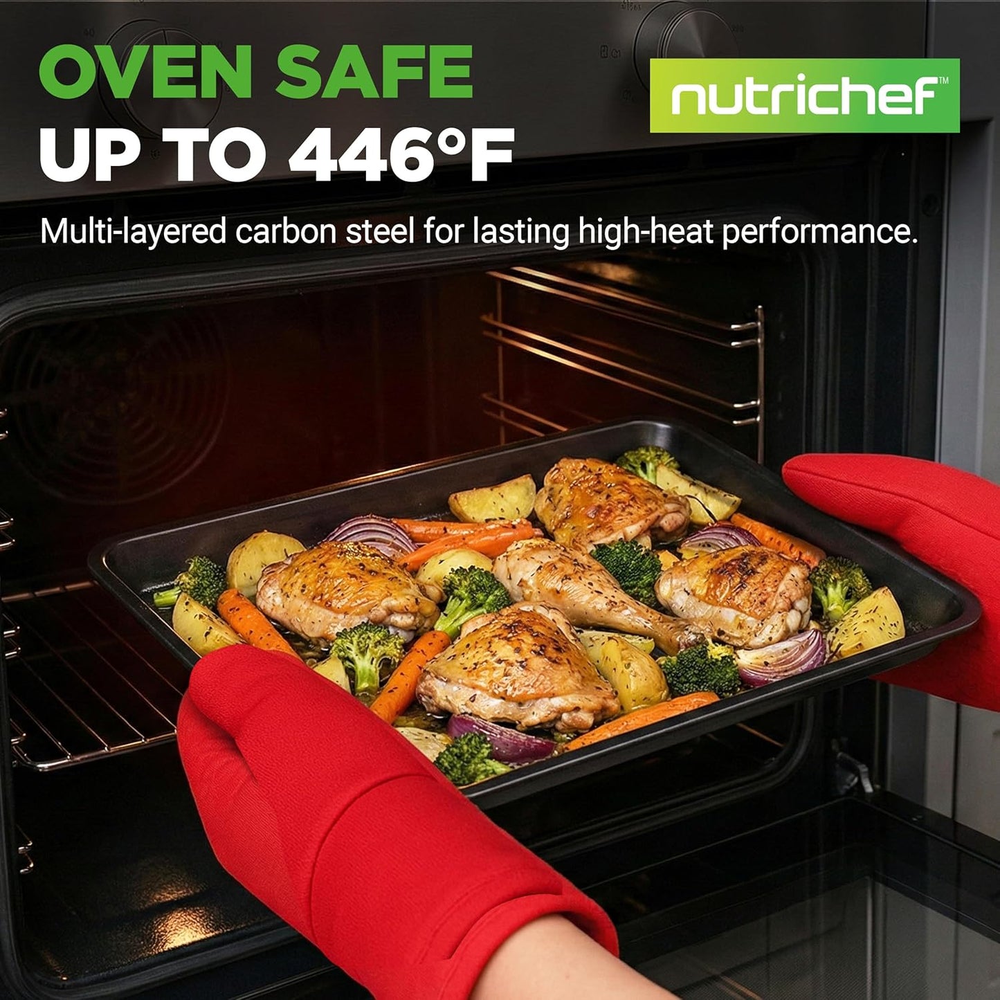 NutriChef Non-Stick Baking Pan Set - Stackable Carbon Steel Bakeware with Cookie Sheet, Muffin & Loaf Pan, Easy Release & Dishwasher Safe