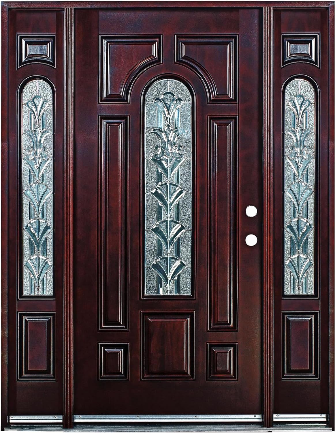 BGW Doors - Exterior Wood Door with Arched Glass Pre-Hung Pre-Finished Entry Door 280 with 12 Inch Side Lights- Lefthand Swing 36x80