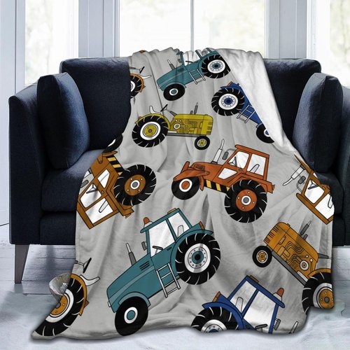 Car Tractor Cartoon Pattern Flannel Throw Blanket for Kids Boys Baby Toddler Teens Gifts Soft Warm Bedroom Throws for Home Couch Room Sofa Office Travel Camping Dorm Decor 50x40 Inch
