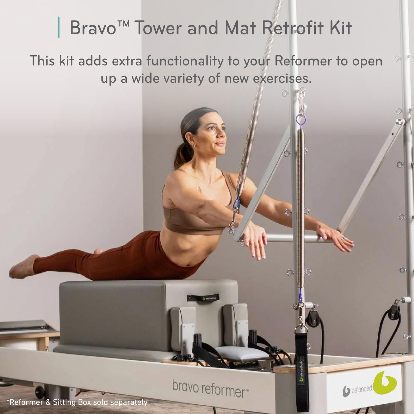 Balanced Body Bravo Pilates Reformer Tower and Mat Retrofit Kit, Pilates Reformer Mat and Tower, Workout Equipment for Home Gym or Studio