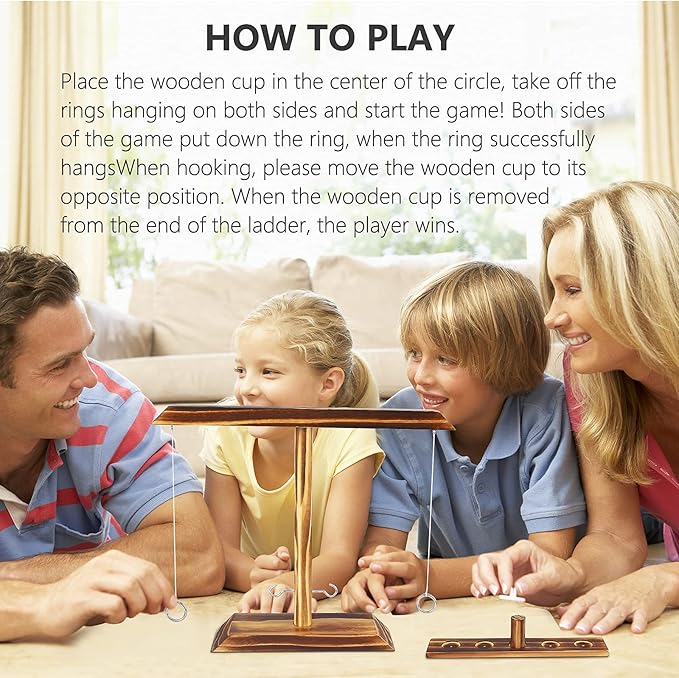 Ring Toss Games for Adults, Fast-Paced Interactive Toss Games with Shot Ladder Bundle, Outdoor Indoor Handmade Wooden Hook and Ring Game for Bars, Home, Large