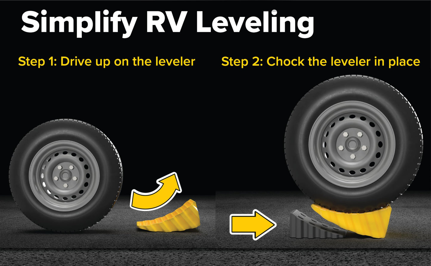 Camco Curved Camper/RV Leveler & Wheel Chock - Features Heavy Duty Honeycomb Design & Includes Non-Slip Rubber Grippers on Wheel Chock - Compatible w/Trailers Up to 30,000 lbs - 1-Pack (44423)