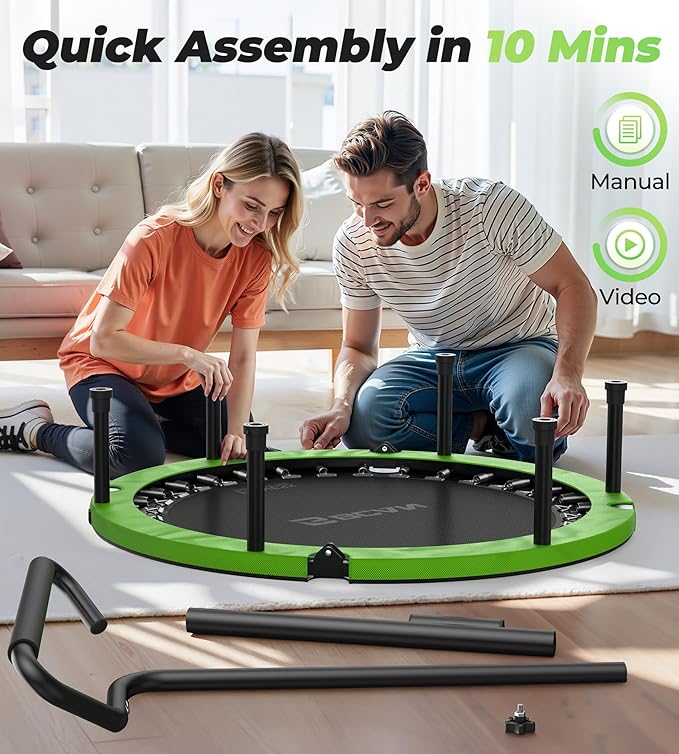 BCAN 40"/48" Foldable Mini Trampoline, Rebounder Trampoline for Adults, U/T Adjustable Foam Handle, Exercise Rebounder for Adults Indoor/Garden Workout, Max Load 330lbs/440lbs