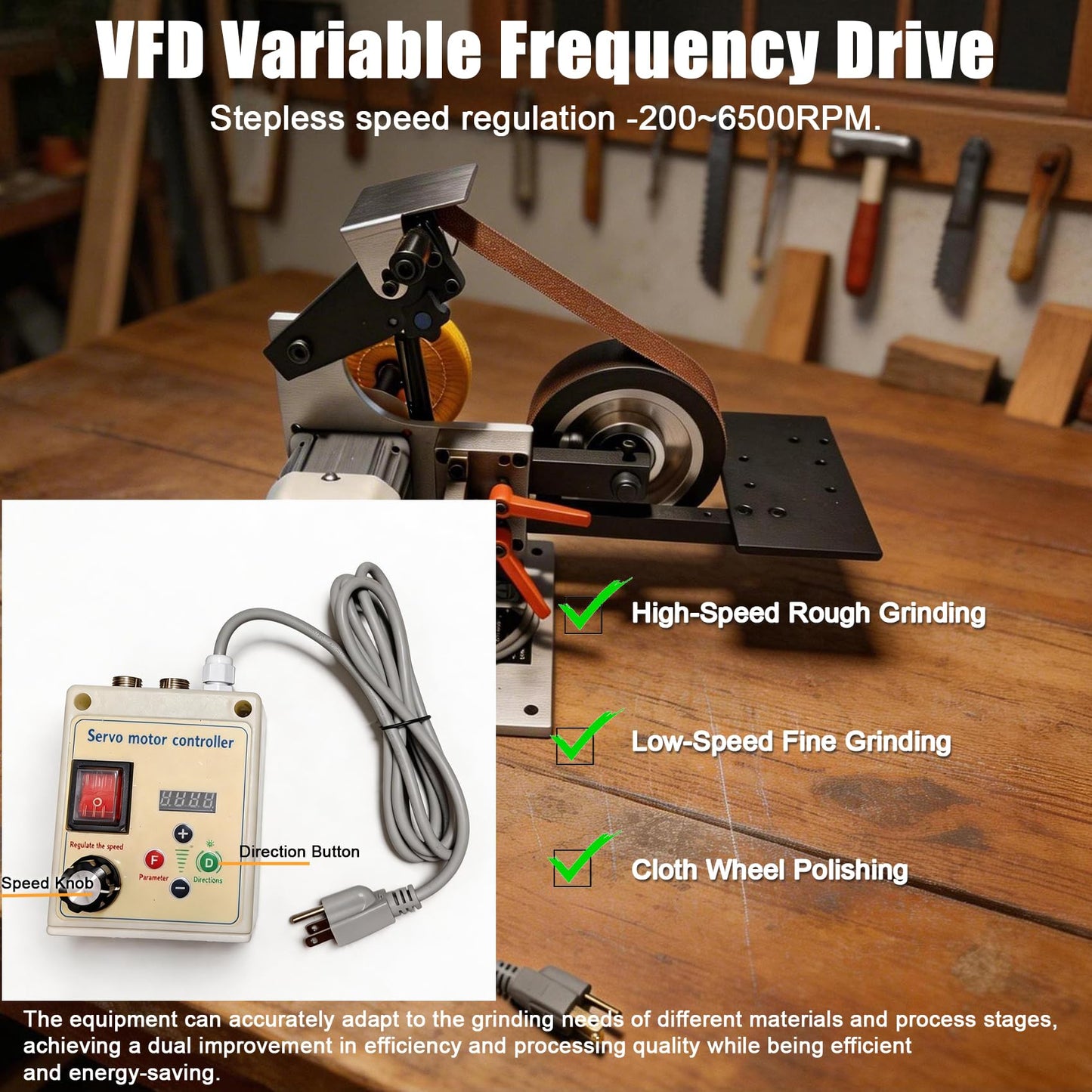 Belt Grinder Sander, 36 x 2-Inch Variable Speed Belt Polisher with VFD, 110V 750W Electric Grinding Machine with Polishing Tip, Cloth Wheel and 3PCS Sanding Belts for Metalworking (Rubber Wheel)