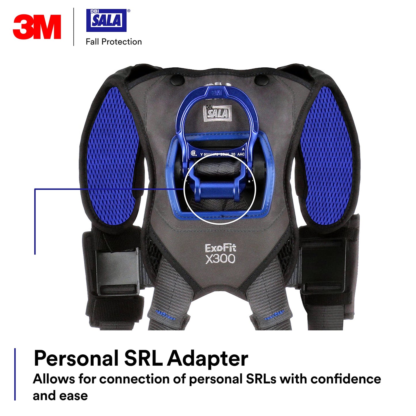 3M 1113376 DBI-SALA ExoFit X300 Telecommunications Tower Suspension Safety Harness, 4 D-Ring Connections, Lightweight Rigid Aluminum Seat, Tongue Leg Buckle, Back and Leg Padding, SRL Adapter, Medium