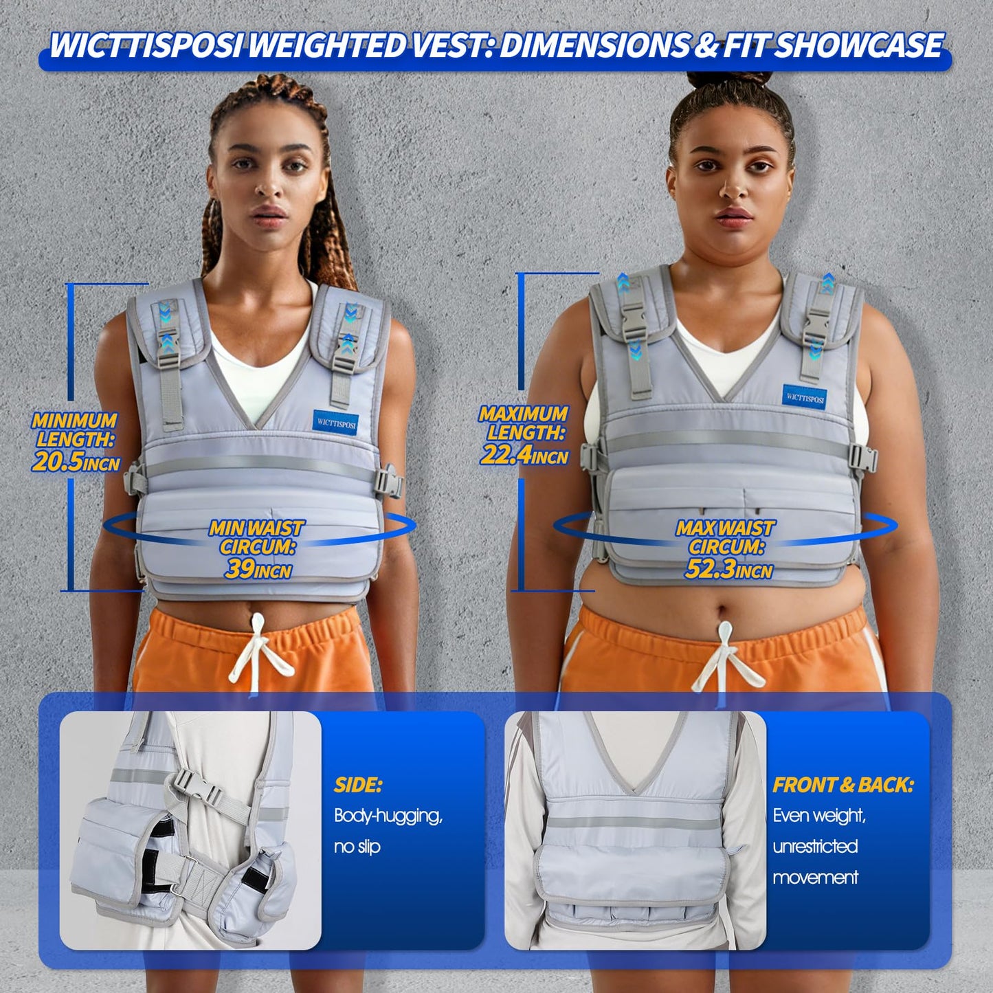 Adjustable Weighted Vest for Women Men (3.3-11.3 LBS), Custom Weight Intensity for All Exercises, Snug Fit & Stable, Washable Breathable Weight Vest for Walking Running Fitness Gym Training(Gray)