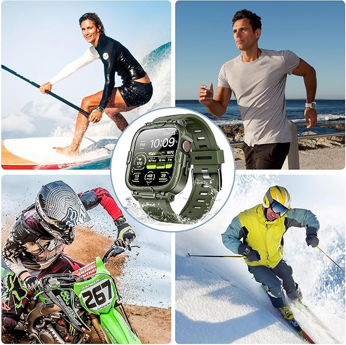 Dsytom Waterproof Case with Band Compatible for Apple Watch Band 45mm 44mm 41mm 40mm for Men ,Rugged Shockproof Smartwatch Strap Protective Bumper Cover with Built-in Tempered Glass Screen Protector