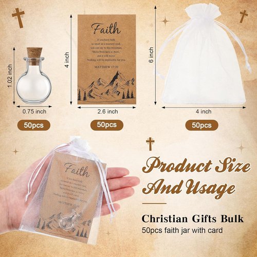 Funnymoom 50 Pack Faith Gifts for Women - Christian Church Supplies for Baptism & Weddings