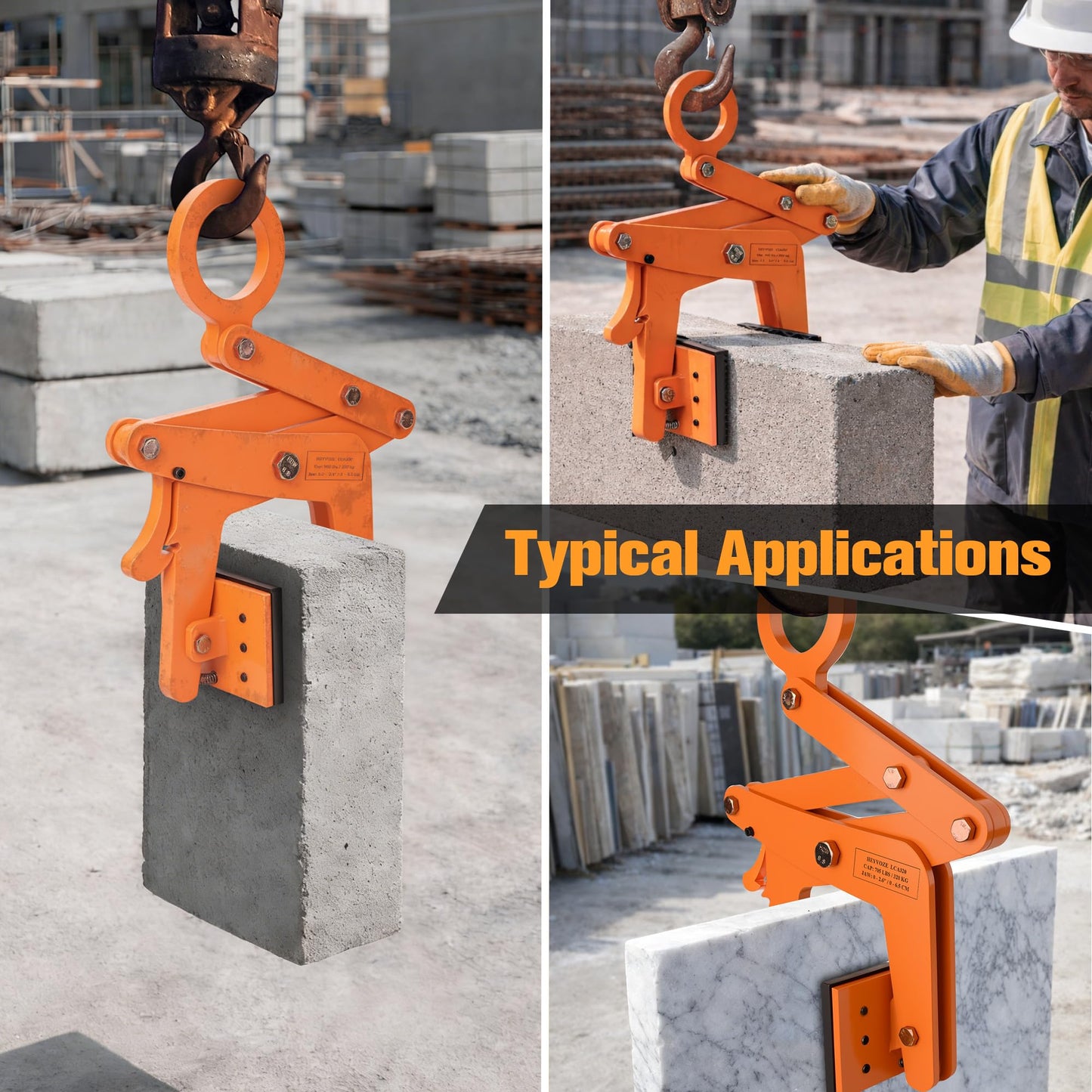 HEYVOZE 860 lbs Granite Slab Lifting Clamp, 1.2–3.4 in Opening A-Type Stone Lifting Clamp, for Stable Handling of Granite, Marble, and Concrete Slabs