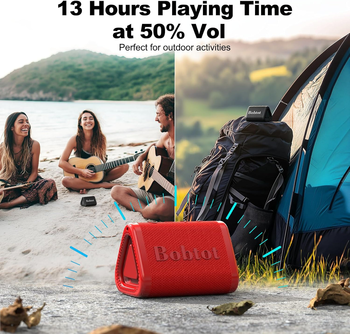 Bobtot IPX7 15H Portable Bluetooth Speaker Wireless, Small Shower Speaker Waterproof, Playing Time, Loud and Stereo