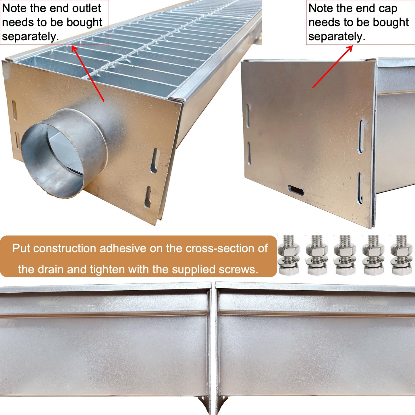 DuuMuut 304 Stainless Steel Channel Drain with Galvanized Steel Grate 39.4x9x6 in, B-Class 28100 lbs Heavy-Duty Drain Kit for 3" Pipe, Trench Drainage System for Outdoor, Driveway, Garage, Yard