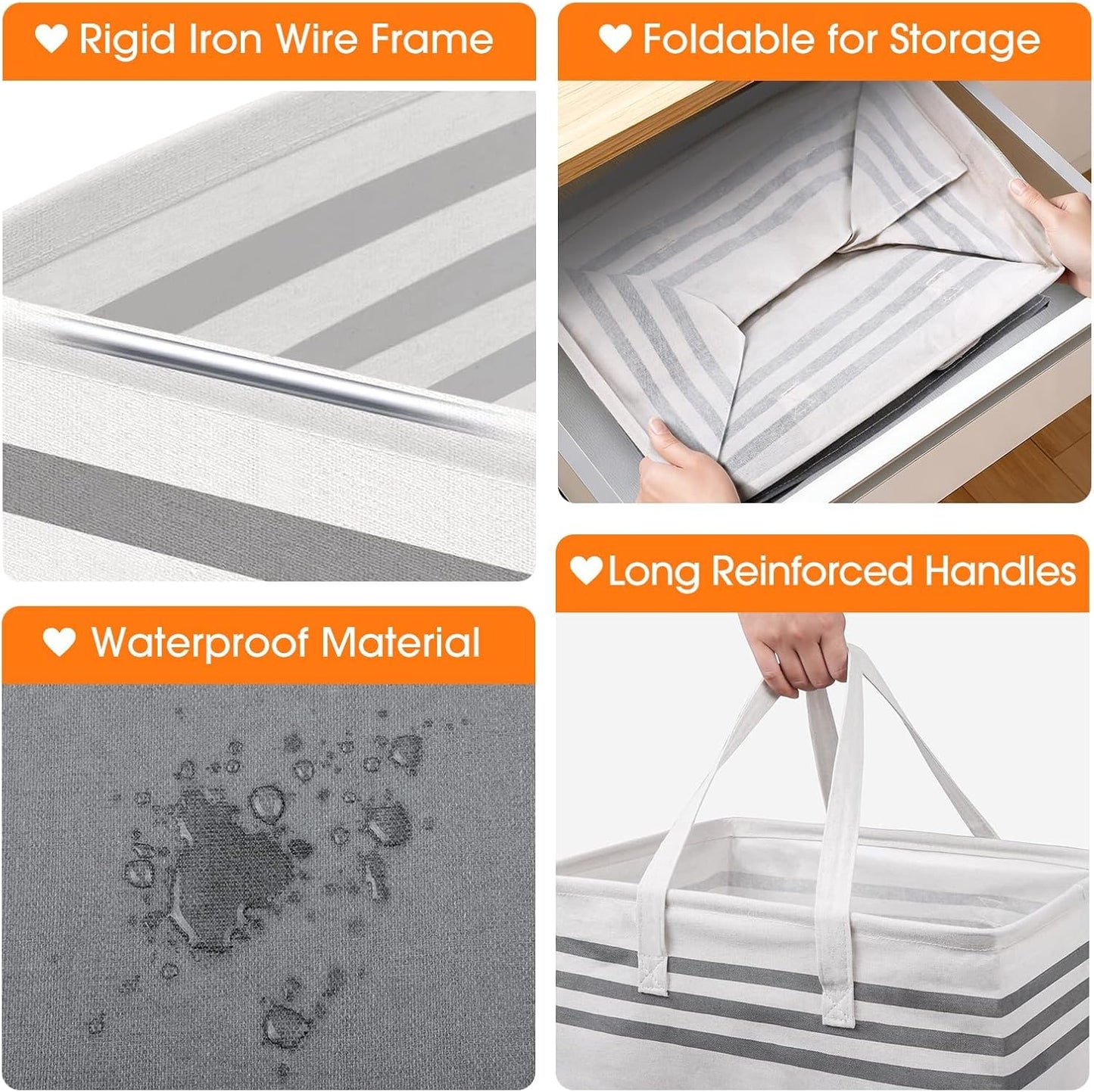 Skiennix Large Laundry Baskets - Waterproof Collapsible Hampers with Reinforced Handles | 75L Grey