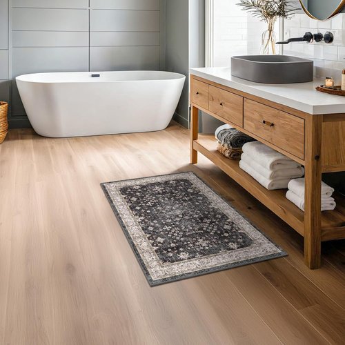 Black Washable Entry Rug by [Brand Name] - Non-Slip Rubber Backing | Stain & Fade Resistant, 2x3 Size