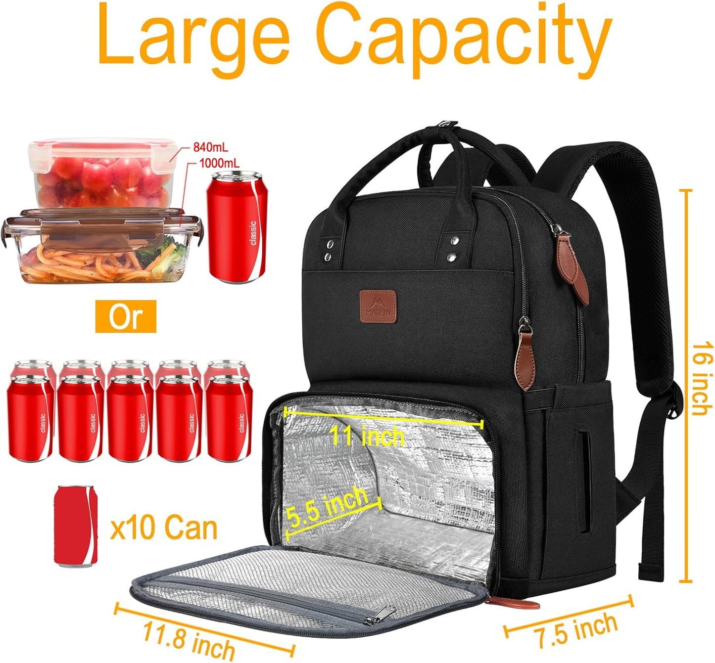 Backpack Backpacks 15.6 Inch Backpack MATEIN Work for Women, Insulated Cooler with Lunch Box, Laptop with Lunch