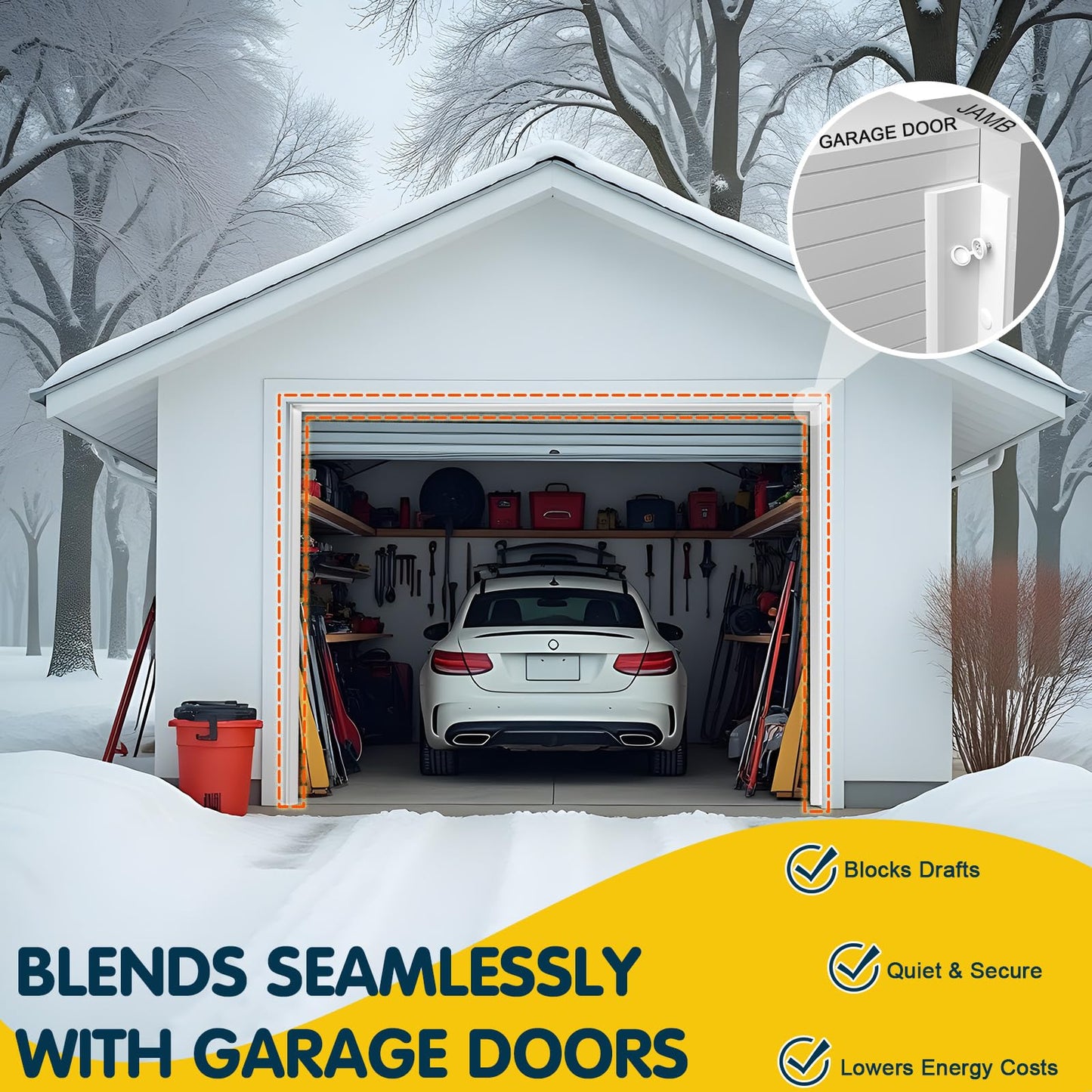 Garage Door Seal Top and Sides - 36FT Universal Garage Door Weather Stripping Side Seal Replacement, Weatherproofing Garage Door Seals Energy Efficient and Pest-Proof for Homeowners, White