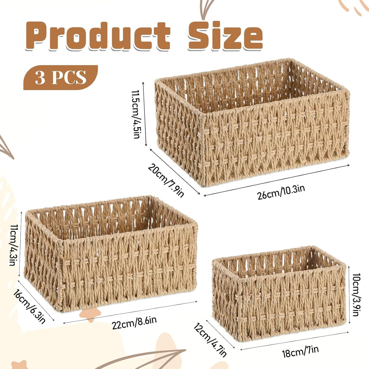 Skiennix Wicker Baskets - Hand-Woven Organizing Baskets for Bathroom | 3 Pack Toilet Paper Storage