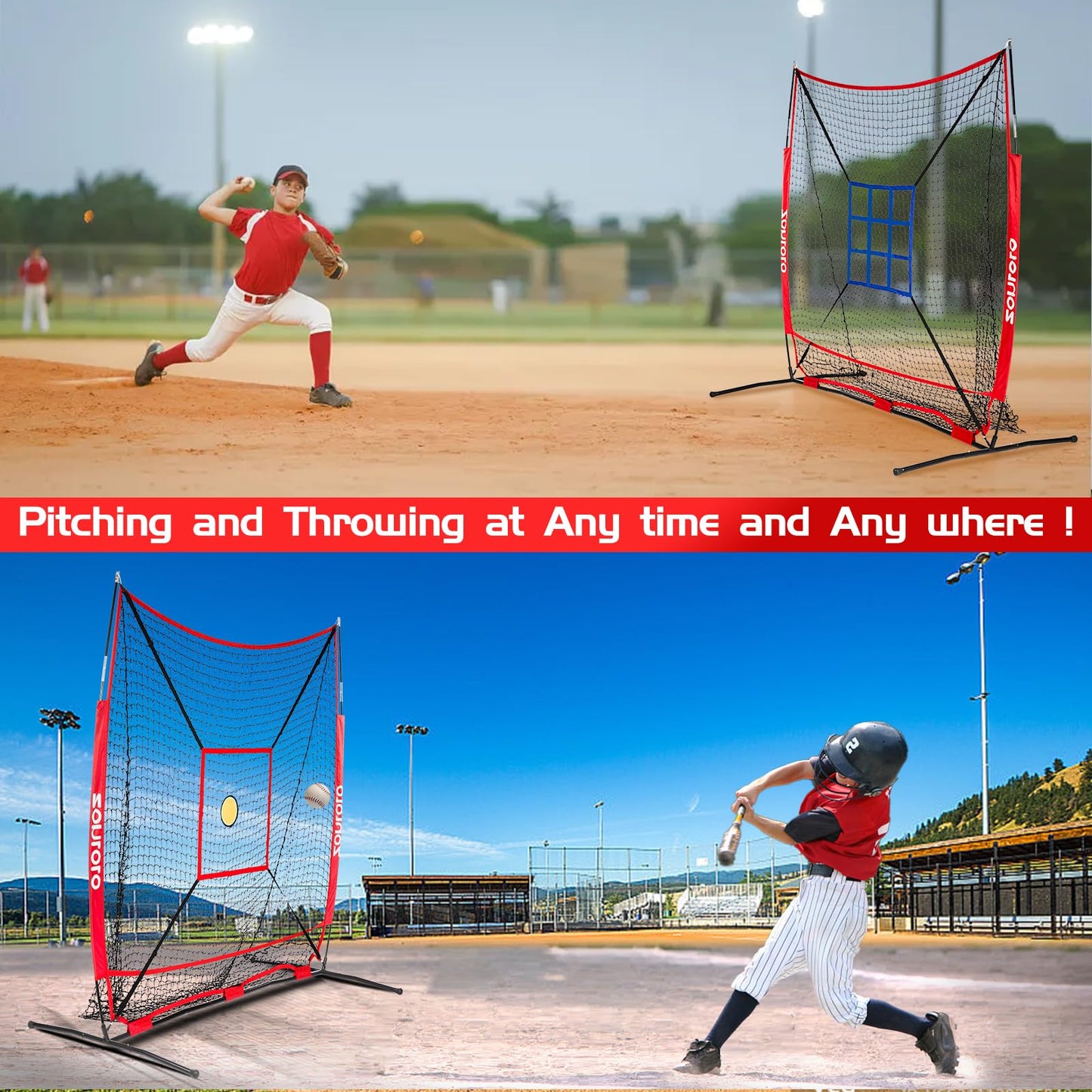 Zonlolo 6 x 6 FT Baseball Net with 3 Diffferent Targets, Portable Practice Net for Batting，Hitting，Pitching and Throwing,Compact Package with Small Carrying Bag，Great for Kids !