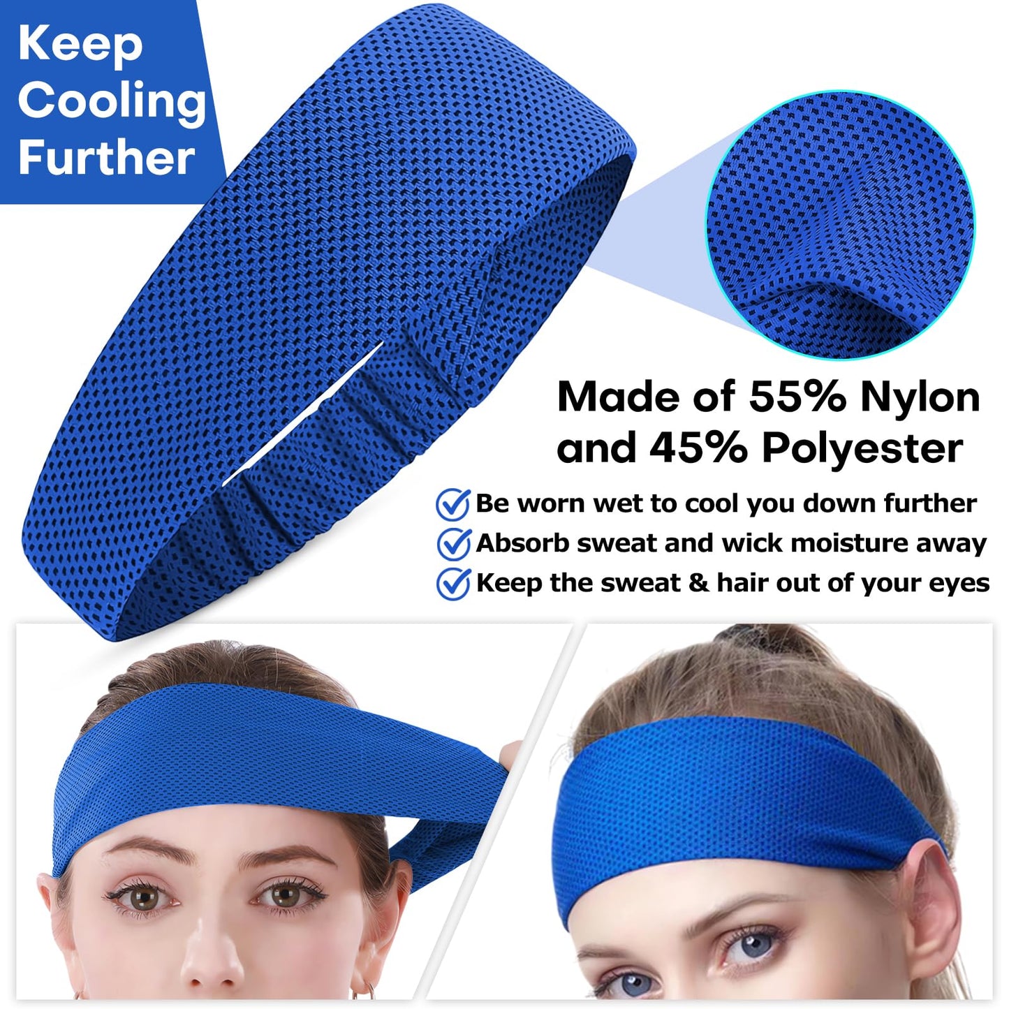 5PCS Cooling Headbands, Stretchy Cooling Sweatbands, Moisture-Wicking Sports Headbands for Women and Men Workout, Yoga, Running, Biking