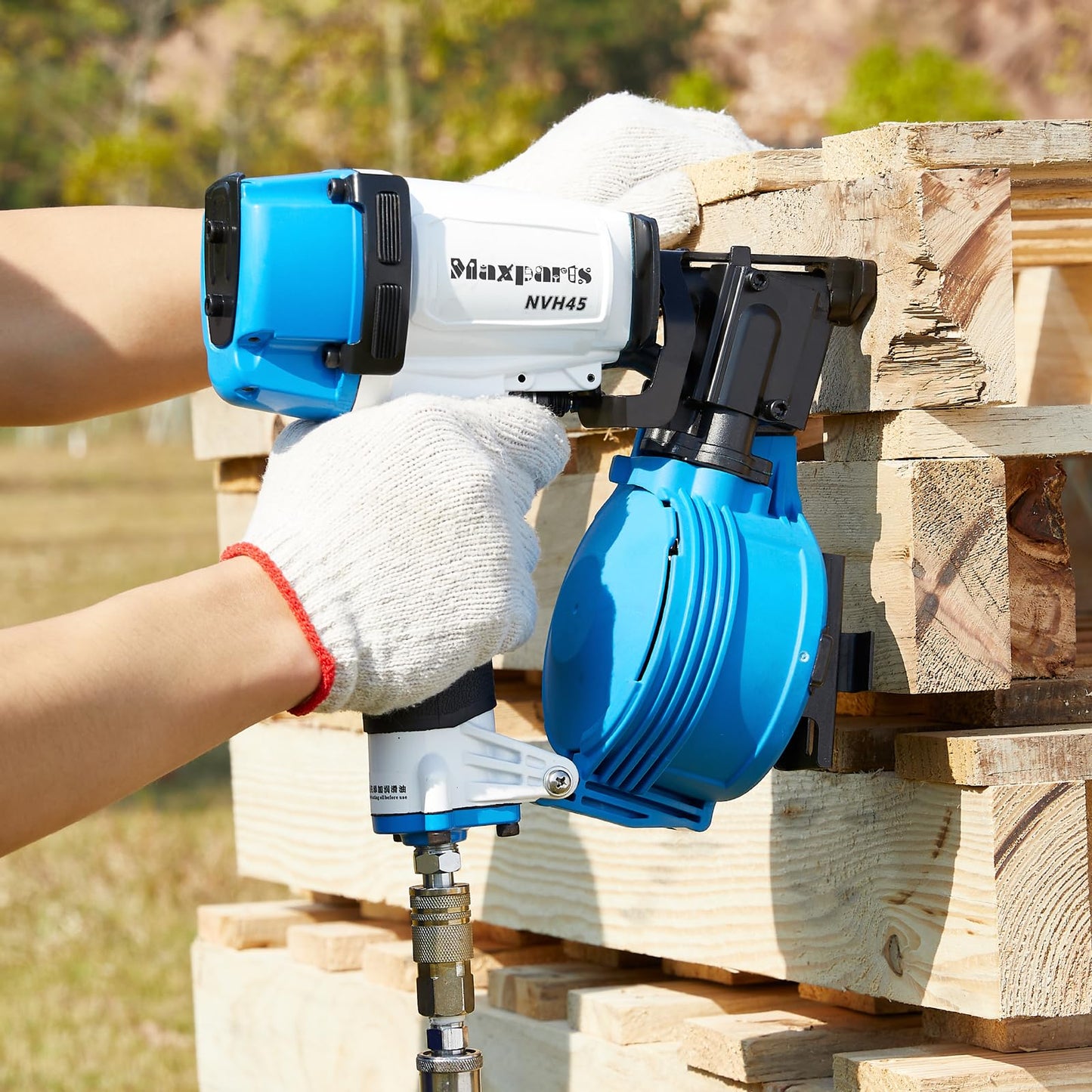 Maxparts Roofing Nail Gun NVH45 15 Degree Pistola De Roofing 7/8-Inch to 1-3/4-Inch Round Head Coil Nails for Wooden House Roof Building Light Blue Color