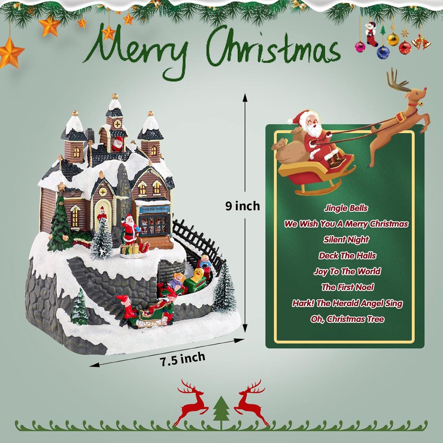 Wonder Garden Christmas Village Houses - Colorful Musical Snow Village Figurine with LED Lights & Train