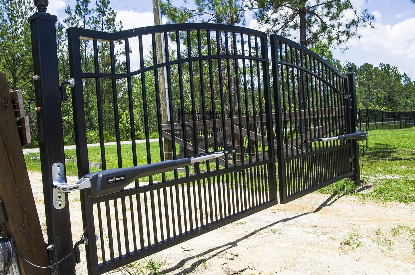 Mighty Mule Gate Opener, Solar and Smart Ready, Heavy Duty Automatic Gate Opener, Gates up to 18ft or 850lb Per Gate Leaf, Dual Gate Opener - Estate, Upgraded, MM572W-EST-A