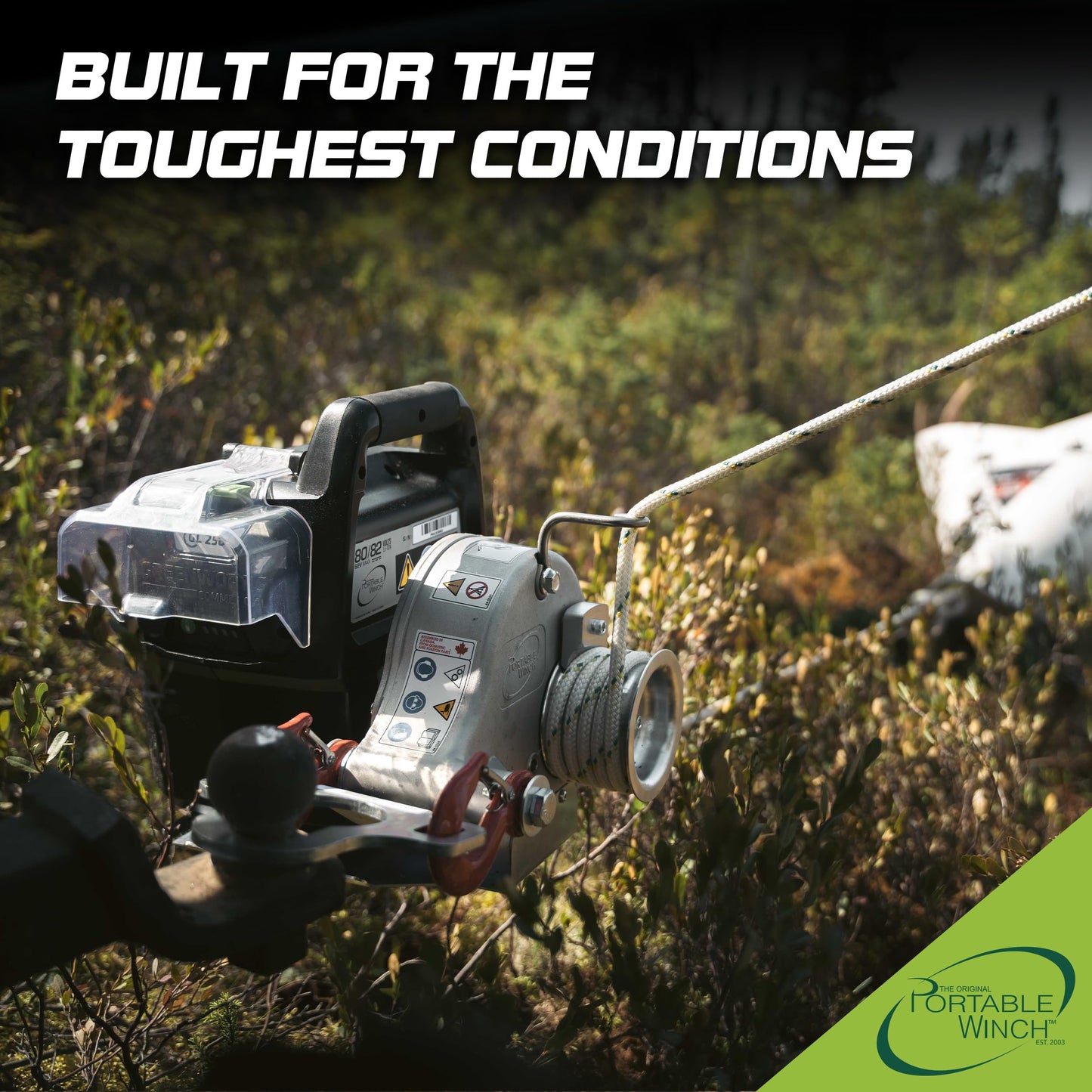 Portable Winch PCW3000-Li-A Battery-Powered Capstan Winch with Accessories - 2,200 lbs Pulling Capacity Winch, Lithium-Ion 80/82 V Batteries Powered, for Hunting, Logging, and Towing