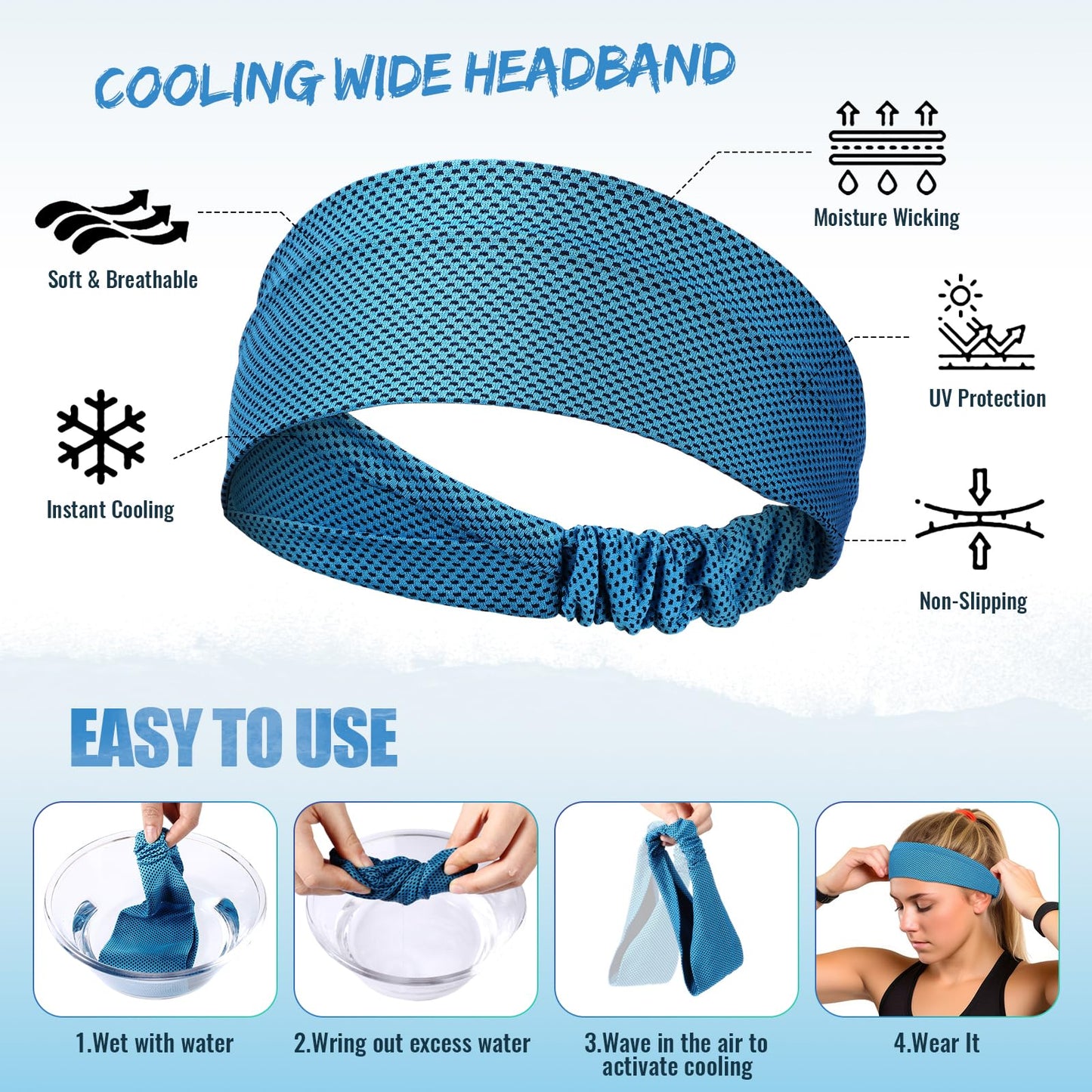 Coume 4 Pcs Sweat Headbands for Women Men Cooling Headbands Sweat Absorbing Athletic Wrap Moisture Wicking Sports Hair Bands for Workout, Jogging, Yoga, Cycling(Sky Blue, Black, Gray, Rose Red)