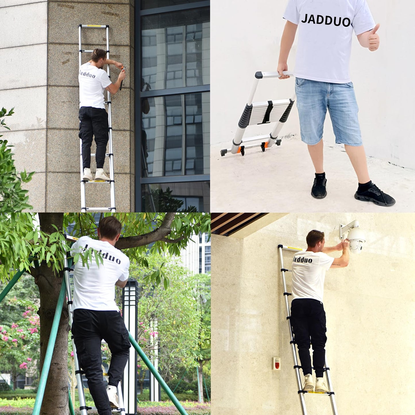 JADDUO Telescoping Ladder 21.3 FT with Hooks, 330LBS Heavy Duty, Silver