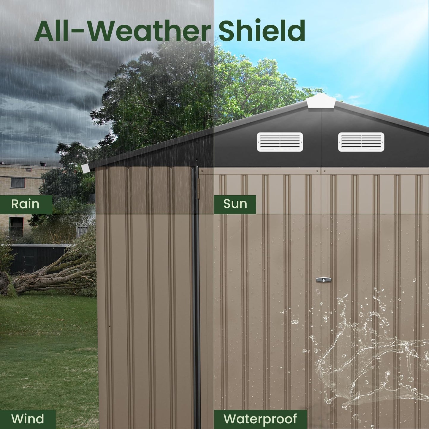 GVDV 8x6 FT Full Size Outdoor Metal Storage Shed, Durable Garden Shed with Reinforced Sidewall Girts & Updated Frame Structure, All-Weather Shelter for Backyard, Patio, Tool, Bike Storage (No Floor)