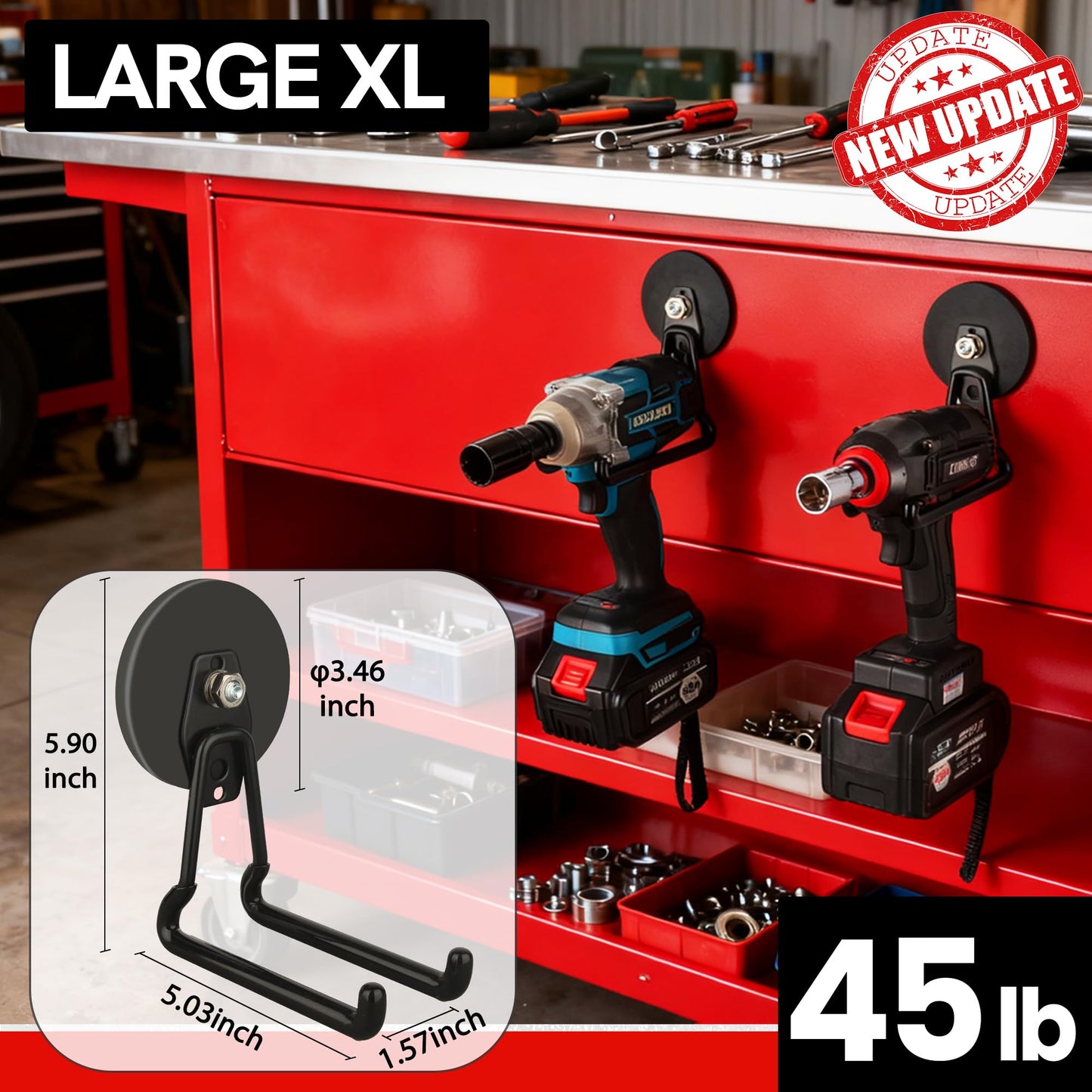 ULIBERMAGNET Heavy Duty Magnetic Garage Hooks,8 Pack Strong Large Magnet Hooks for Power Drill,Garden Tools,Hose,Pegboard,Garage, Workshop,Magnetic Storage Hooks for Indoor Outdoor Hanging(Black)