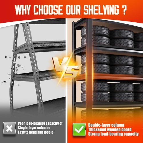 Garage Shelving | Heavy-Duty Metal Storage Unit - Adjustable 5-Tier Rack, 2050 lbs Capacity, Black - 78"x45"x20"