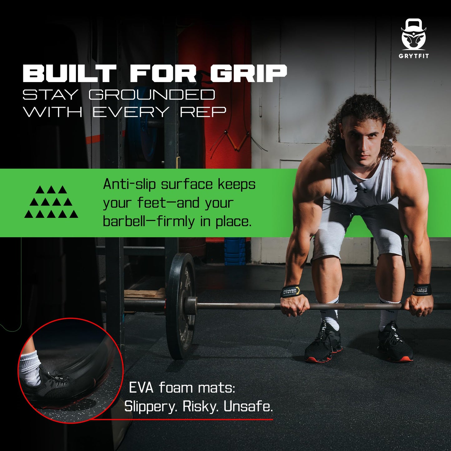 Grytfit Interlocking Rubber Floor Tiles 12MM – Heavy Duty 100% Rubber Gym Flooring for Home Gym, Garage, Workout Room, Equipment Mats, Indoor/Outdoor Mats, Gray Fleck 4-Pack 22.5"x22.5"
