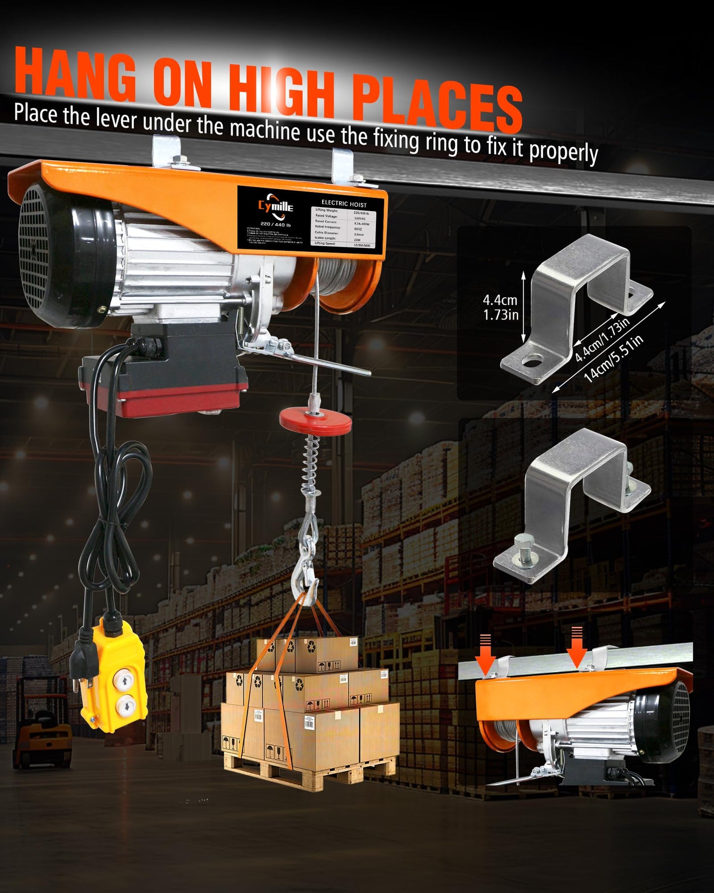 2 in 1 Electric Hoist with Remote Control, 440 lbs Capacity, Electric Hoist Winch 110V, 16ft/33ft/min Speed, 65.6 ft Lifting Height for Garage, Attic, Warehouse, Workshop, Factory