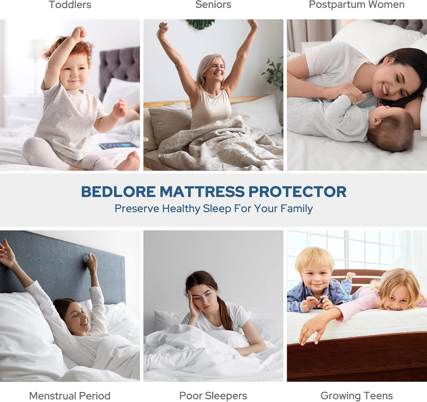 BEDLORE Waterproof Mattress Protector - California King Size, Soft Noiseless Cover for 6"-18" Depth, Washable (Gray)