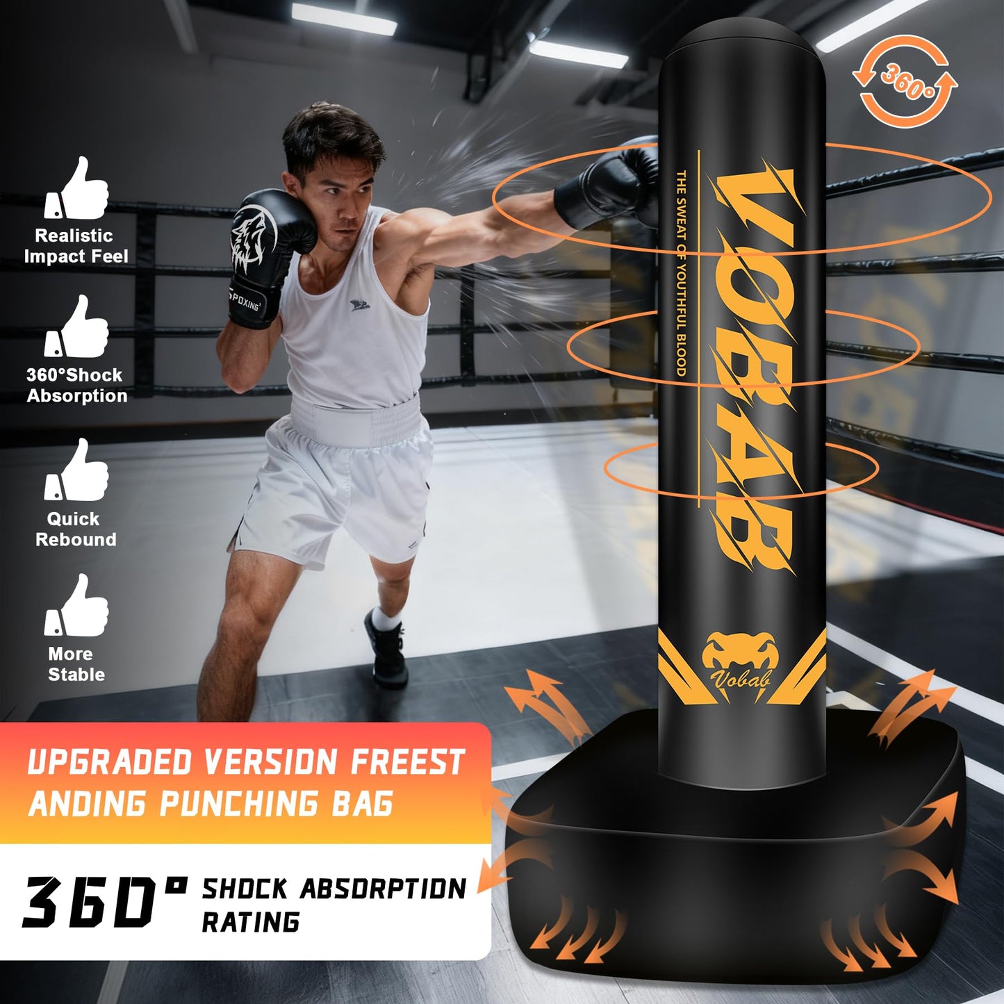 Freestanding Punching Bag with Gloves, 70'' Superior Boxing Bag with Stand for Adults & Teens, No Drill Kickboxing Bags for Men Women Beginners Training MMA, Muay Thai, Karate & Home Fitness