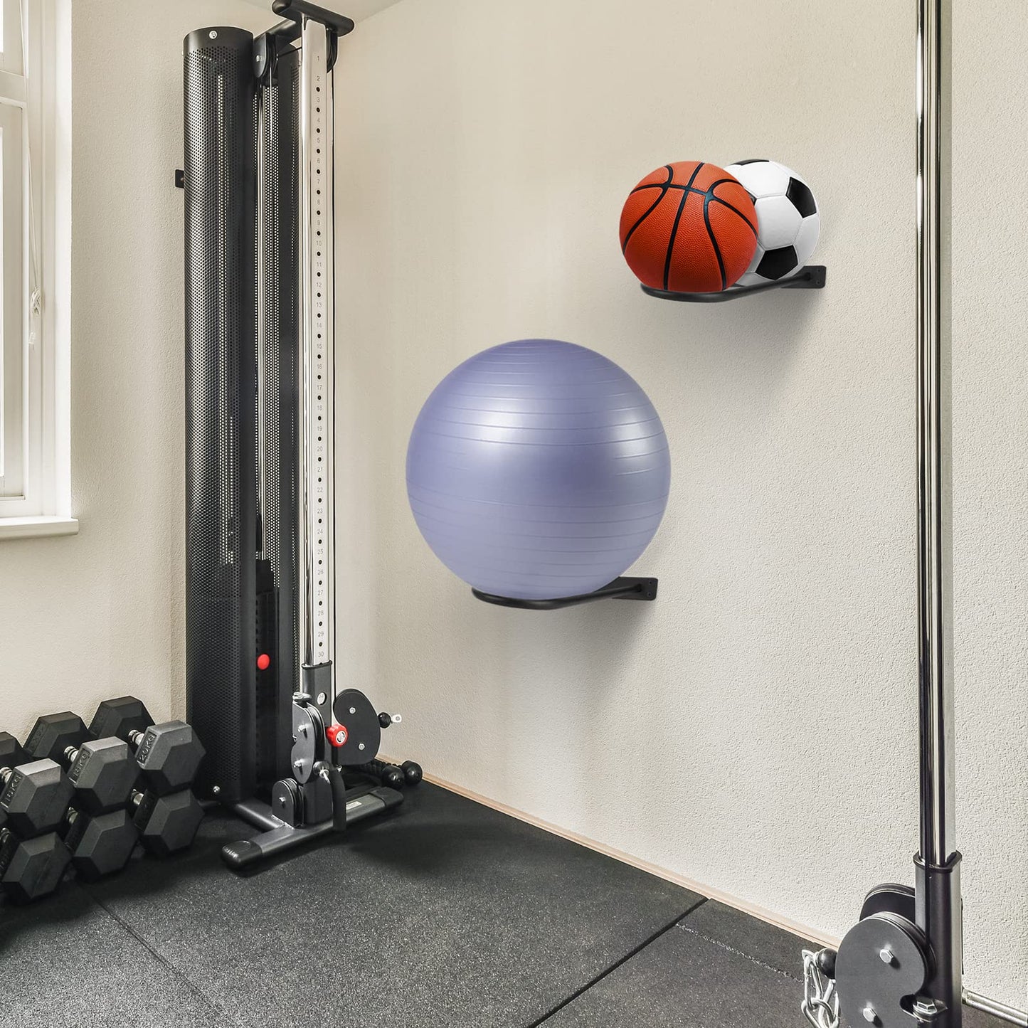 XIAO PEI Medicine Ball Rack - Wall Mount Stability Ball Storage Rack(2 Black)