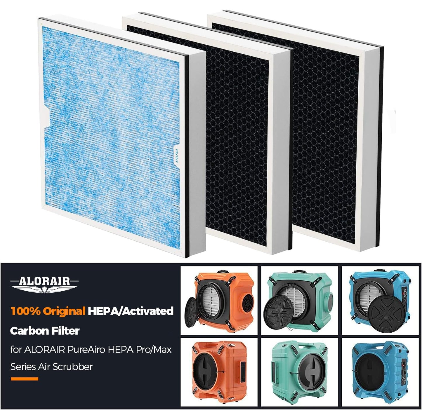 ALORAIR 2-in-1 HEPA/Activated Carbon Filter Replacement Set for PureAiro HEPA Pro/Max 770/870/970Air Scrubber(3 PCS)