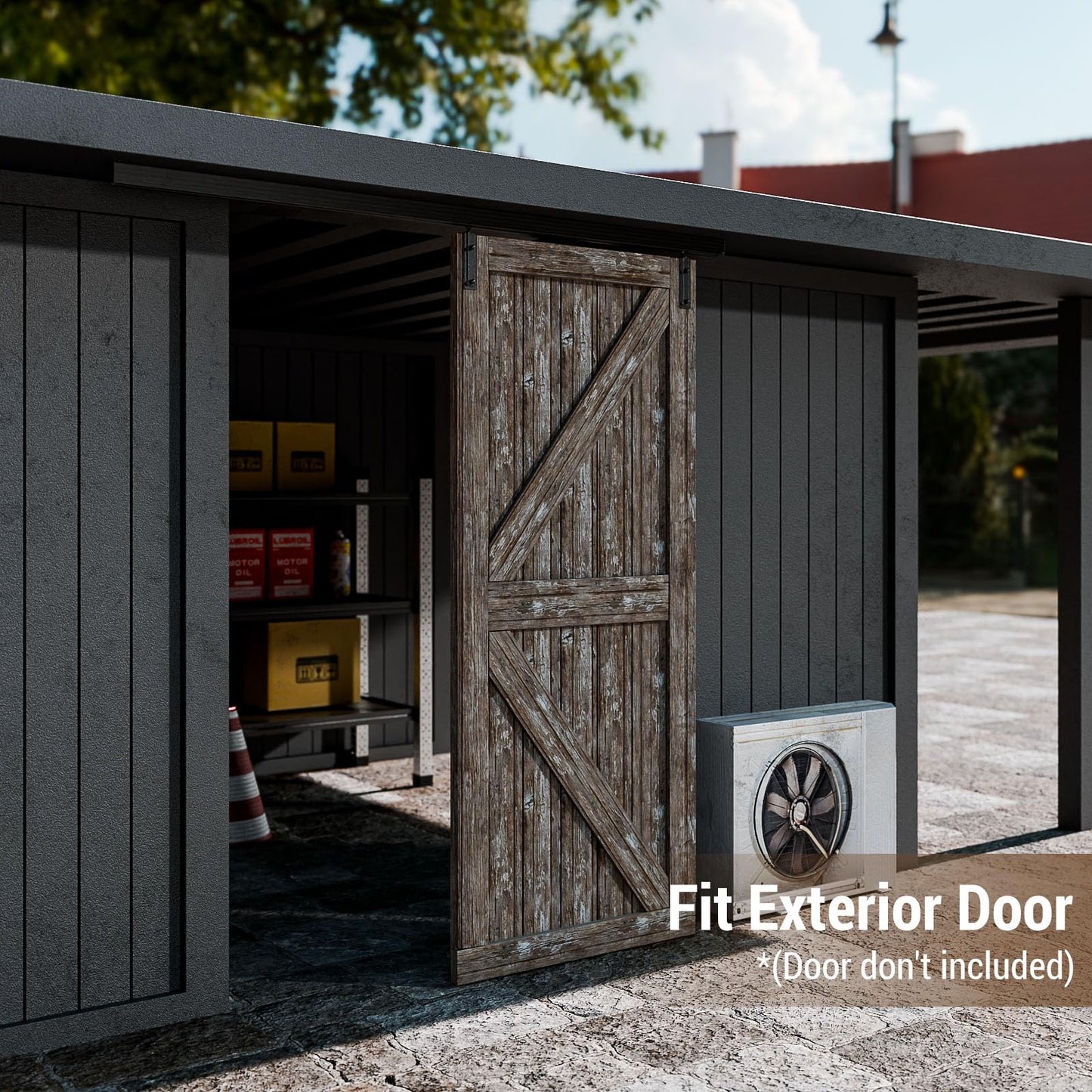 FLYVLIEG 5FT Ceiling Mount Box Rail Barn Door Hardware Heavy Duty Sliding Barn Door Track Kit for Single Door, Aluminum Alloy, Easy Install (No Door)