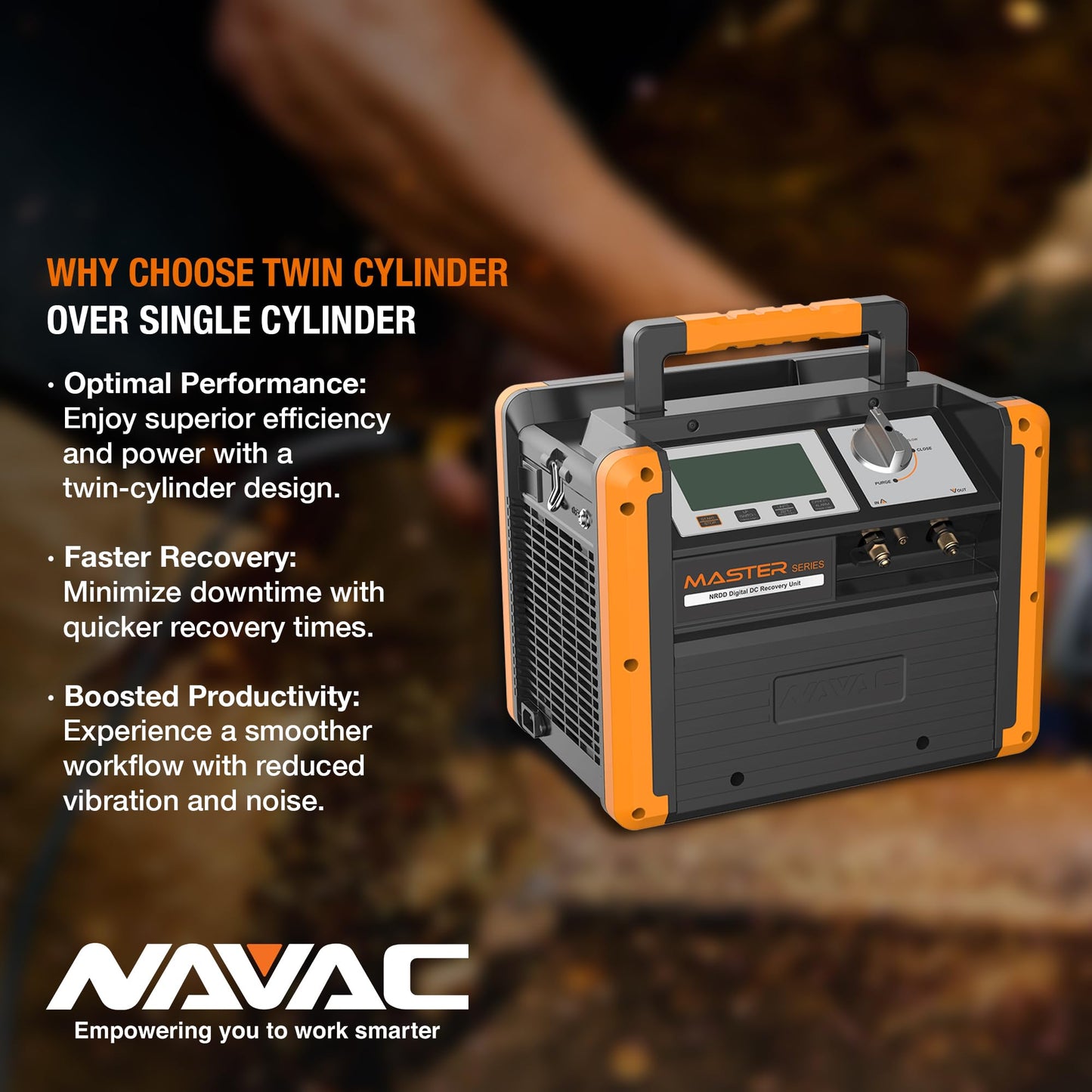 NAVAC NRDD Recovery Unit - Twin Cylinder, HVAC Recovery Machine, Master Series, AC Recovery Unit for Freon, Large Backlit Digital Interface, Refrigerant and HVAC System Maintenance, A2L Compatible