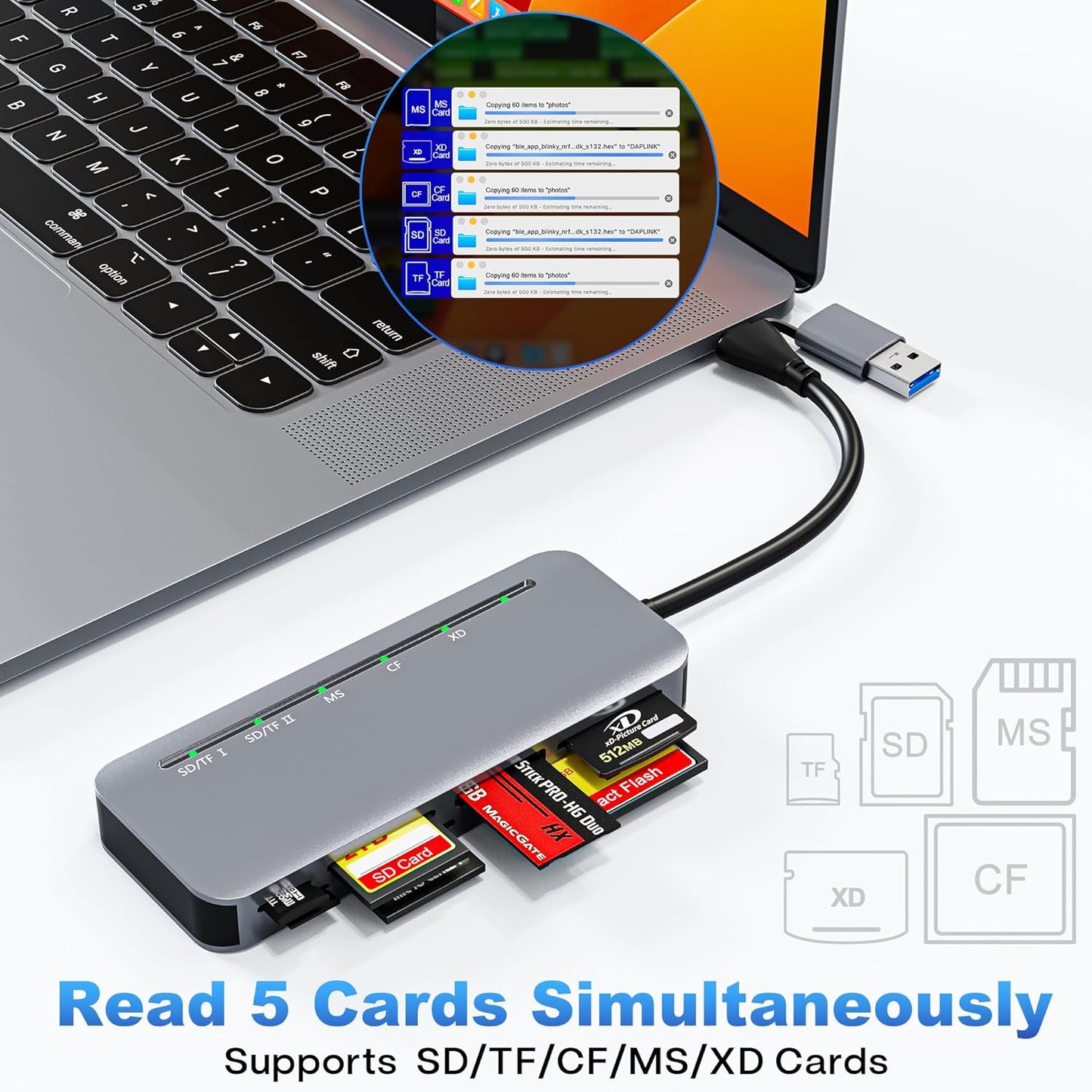 clickfish 7 1 in Memory Stick Pro Duo Card Reader, USB-C Multi Cards Reader for SD/TF/CF/MS/XD Cards, SD Card Reader
