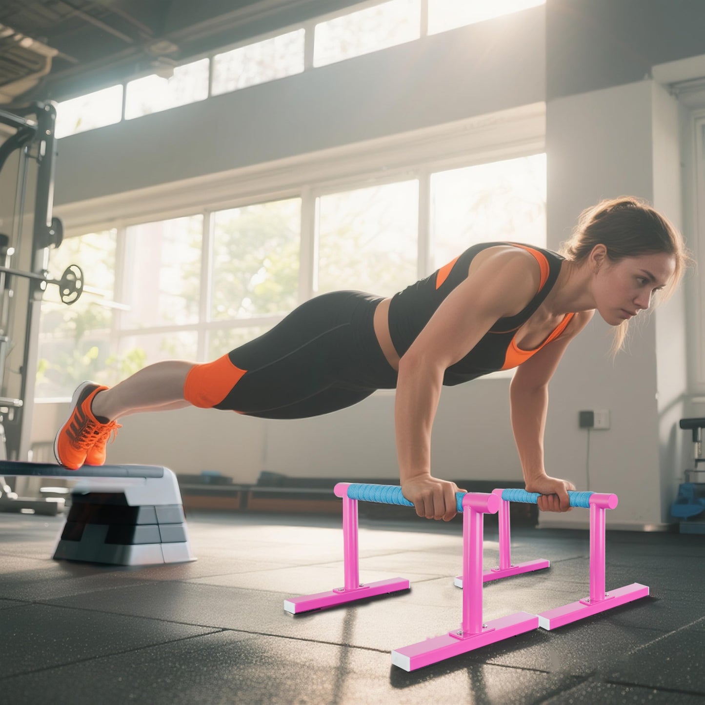 Purife Pink Strength Training Parallettes Push Up Bars, Pushup Handles Calisthenics Equipment for Home Workout, Anti-slip Gymnastics Bars, Handstand & Dip Bar for Outdoor Exercise