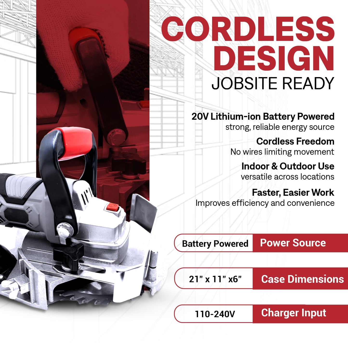 ToolTech 20V Cordless Undercut Saw Kit, 8000 RPM Jamb Saw With 4.0mAh Battery and Charger Included, For Door Jambs, Trim, Baseboard Precision Cuts and Flooring