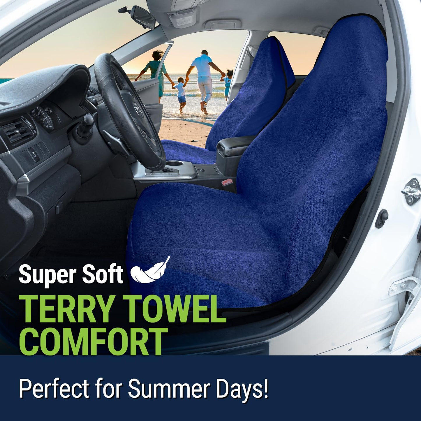 Season Guard Towel Seat Cover, Waterproof Car Seat Protectors for Gym, Workout & Active Lifestyle, Universal Fit for Car SUV Truck Van, Non-Slip 3 Strap Design, Machine Washable, 2 Pack Blue