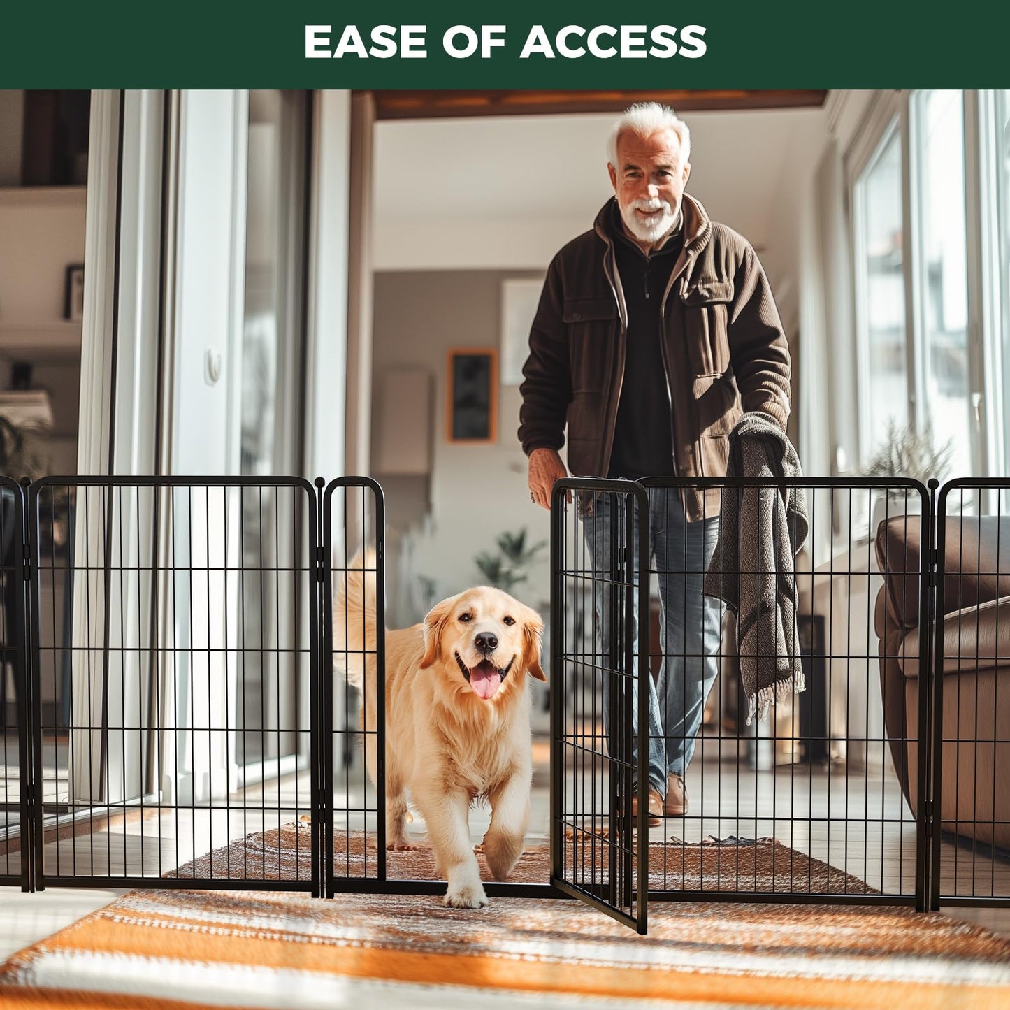 FXW Dog Gate Extra Wide Designed for Indoor Use, Adjustable Width Up to 219-inch Wide (40" H 8 Wire Panels for Medium and Large Dogs), Black
