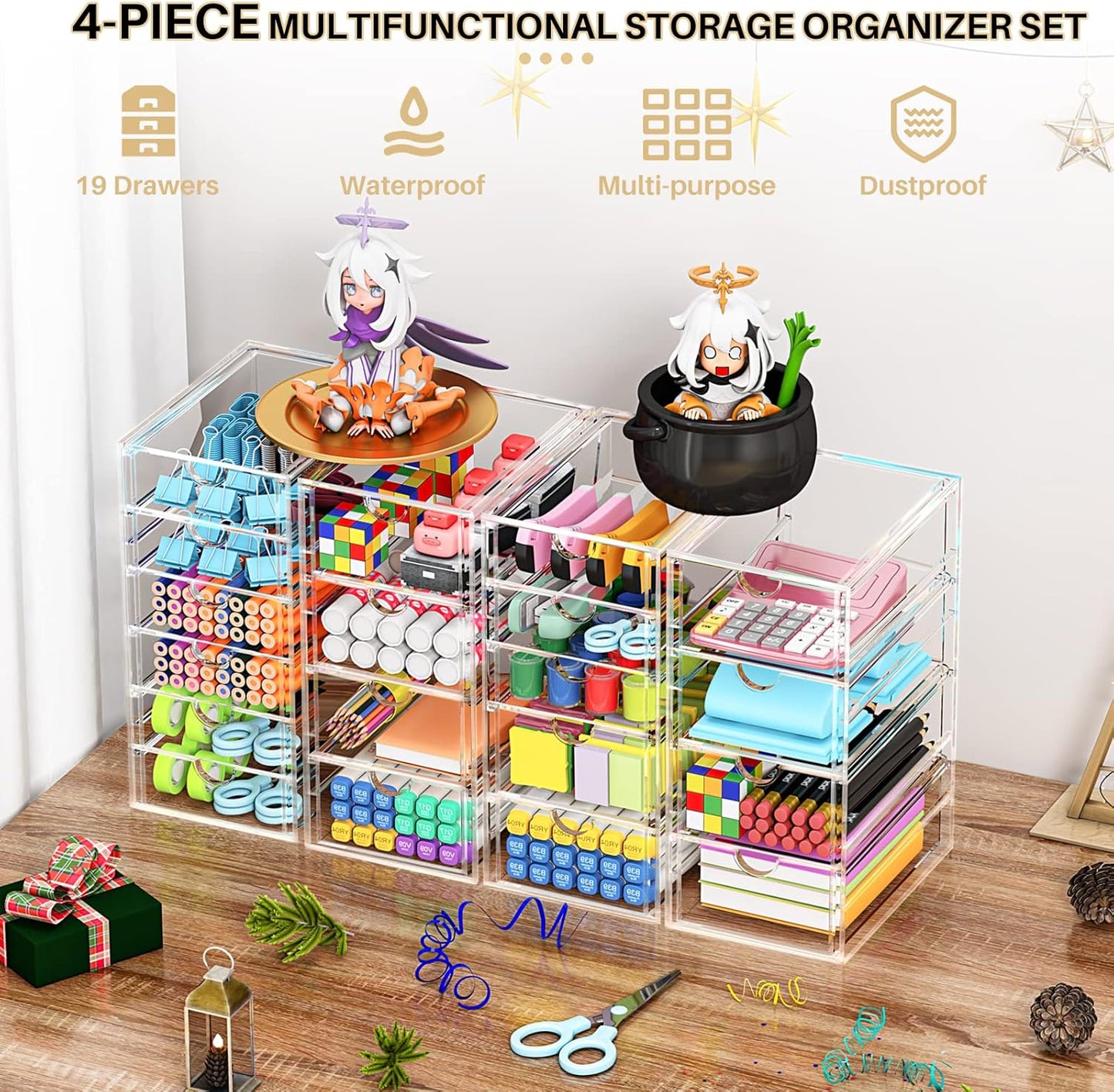 YFXCVSL Acrylic Makeup Organizer - 19 Drawer Clear Storage for Cosmetics & Beauty Supplies | Ideal for Vanity & Desk