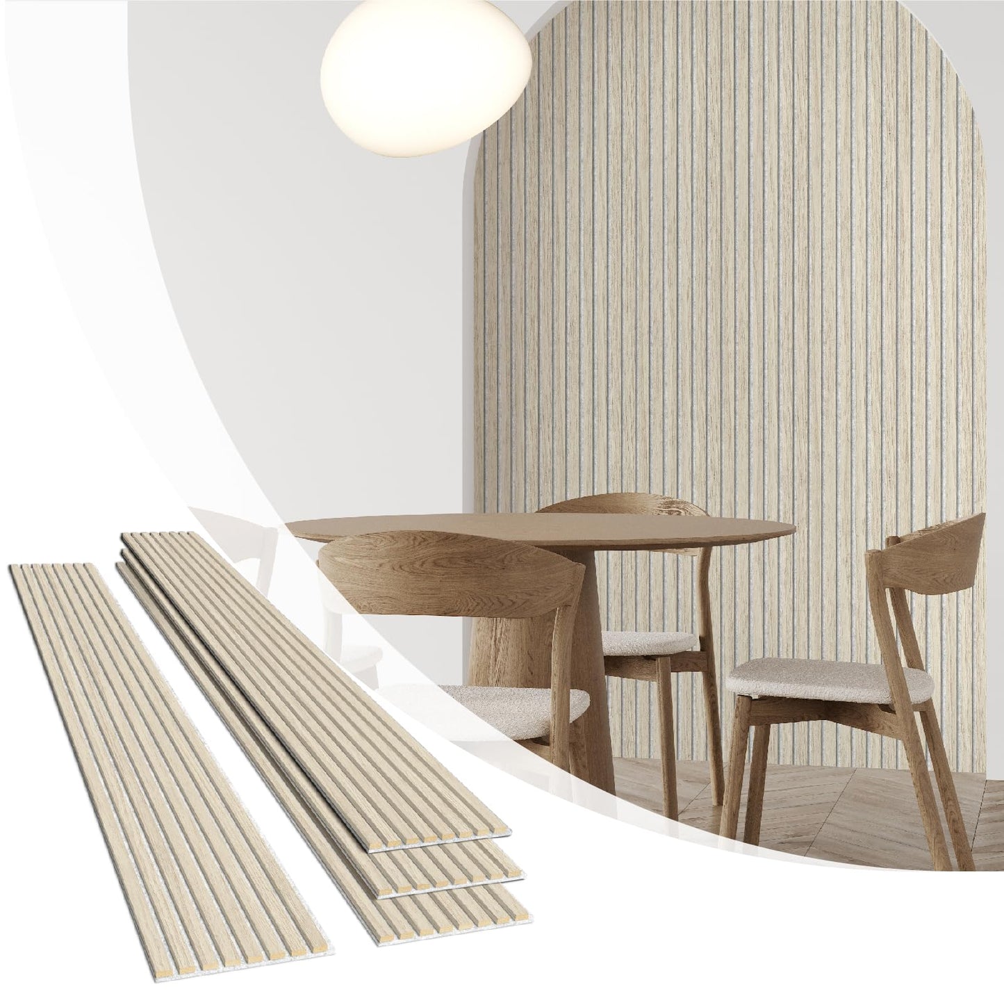 Olanglab Wood Wall Panels 4 Pack, Wood Slat Acoustic Wall Panels, 94.5"x12.6" Each 3D Wall Panels for Interior Wall Decor (Light Oak-Grey Felt)