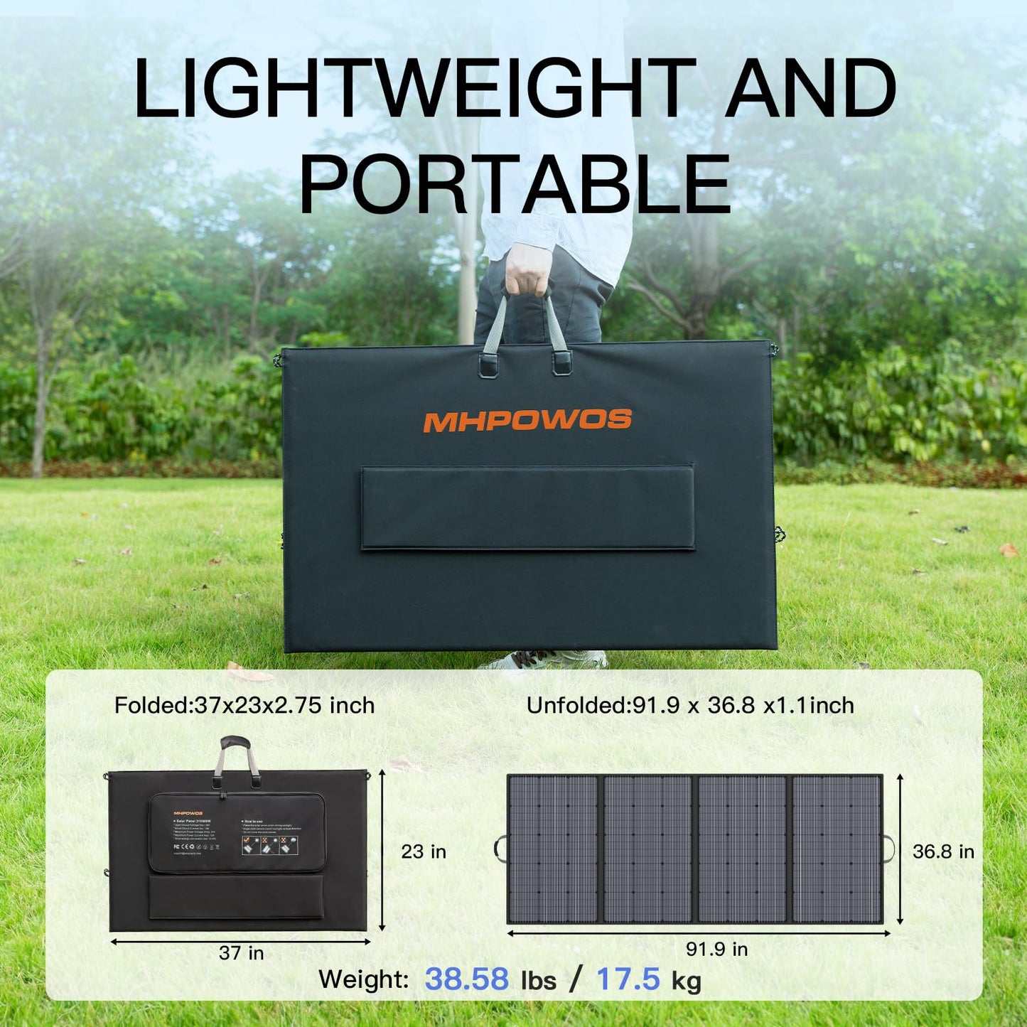 400W Portable Solar Panel, Lightweight Foldable Solar Panels Complete with an Adjustable Kickstand, IP67 Waterproof Solar Charger for Outdoor Camping, Portable Power Station, Motorhome, RV