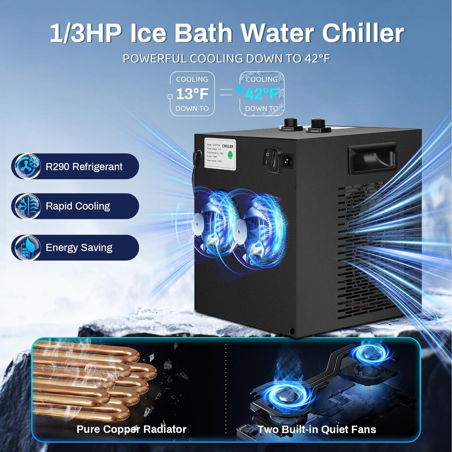 Treeshome Ice Bath Water Chiller for Cold Plunge Tub, 1/3 HP Cold Plunge Chiller with Filter & Pump, Insulated Hoses, Ideal for Therapy Recovery 110V