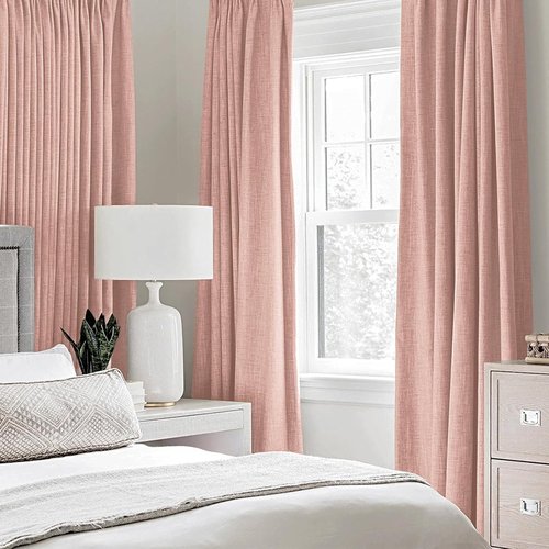 MIULEE Blackout Linen Curtains - 100% Thermal Insulated Blush Pink Drapes | 52 x 63 Inch (2 Panels)