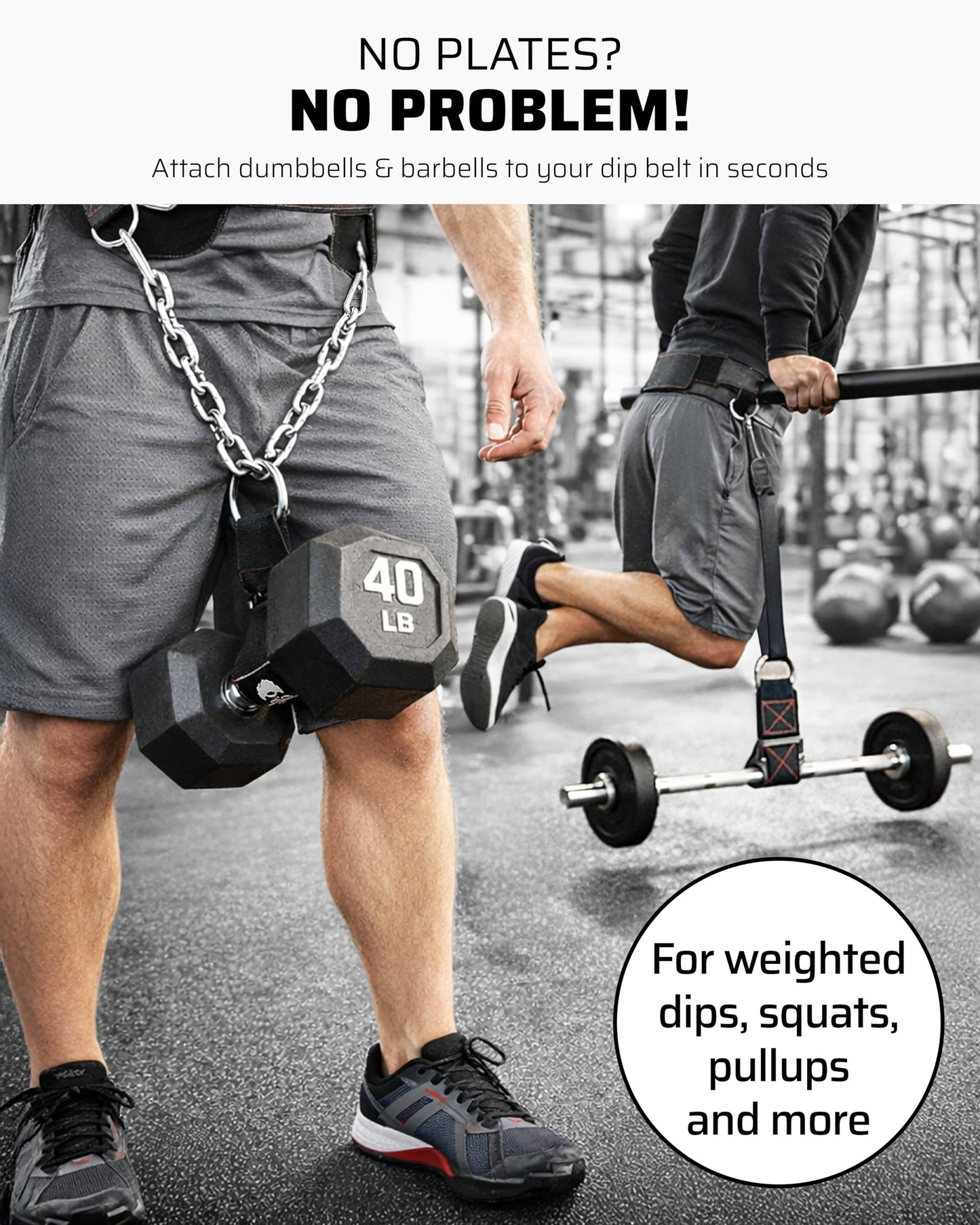 THEFITGUY Dumbbell & Barbell Loading Straps | Attachment Straps for Dips, Pullups, Squats | Ultra Strong, Heavy Duty & Secured | Attach any Dumbbell & Barbell to any Dip Belt | 8” & 6” Straps Included